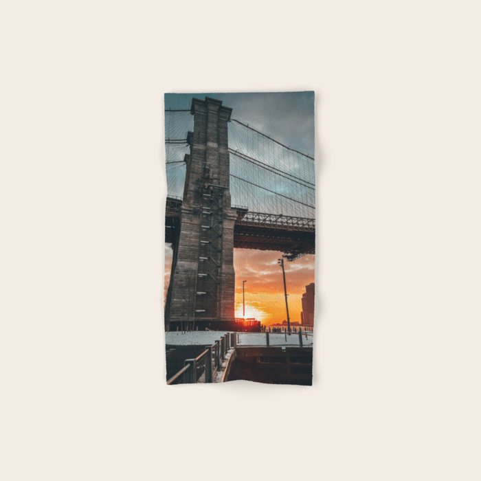 New York City Brooklyn Bridge during winter Bath Towel Gallery Image 1