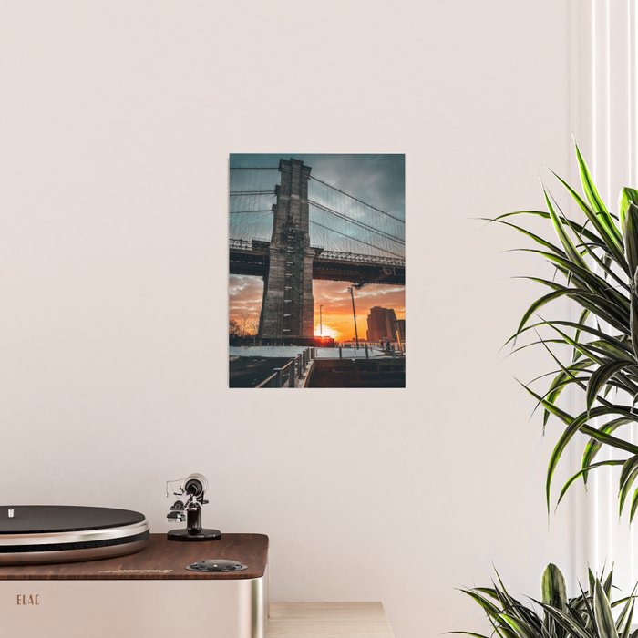 New York City Brooklyn Bridge during winter Poster Gallery Image 2