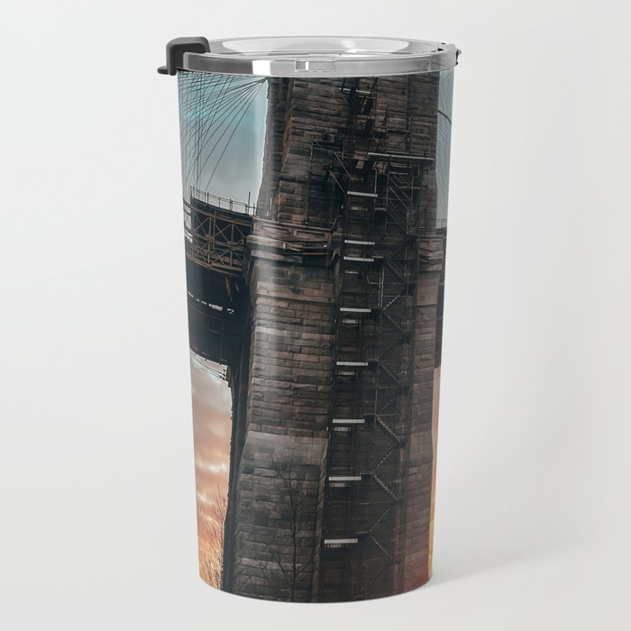 New York City Brooklyn Bridge during winter Travel Mug Gallery Image 3