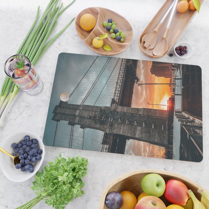 New York City Brooklyn Bridge during winter Cutting Board Gallery Image 2