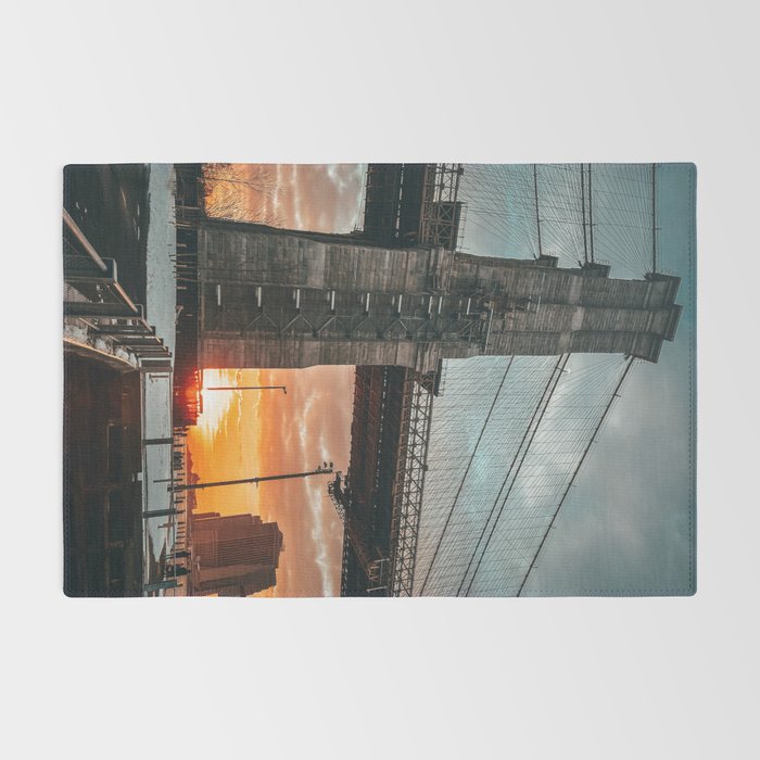 New York City Brooklyn Bridge during winter Rug Gallery Image 2