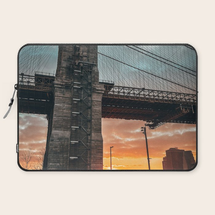 New York City Brooklyn Bridge during winter Laptop Sleeve Gallery Image 2