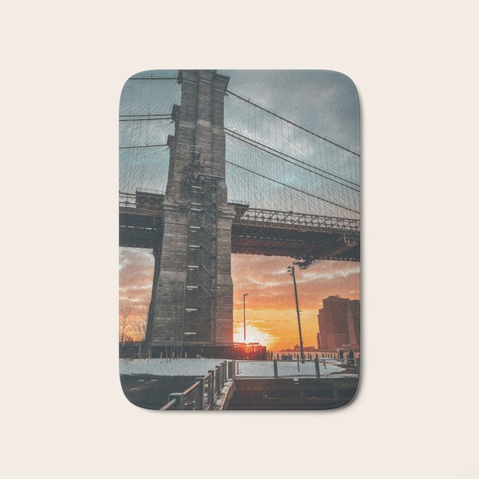 New York City Brooklyn Bridge during winter Bath Mat Gallery Image 1