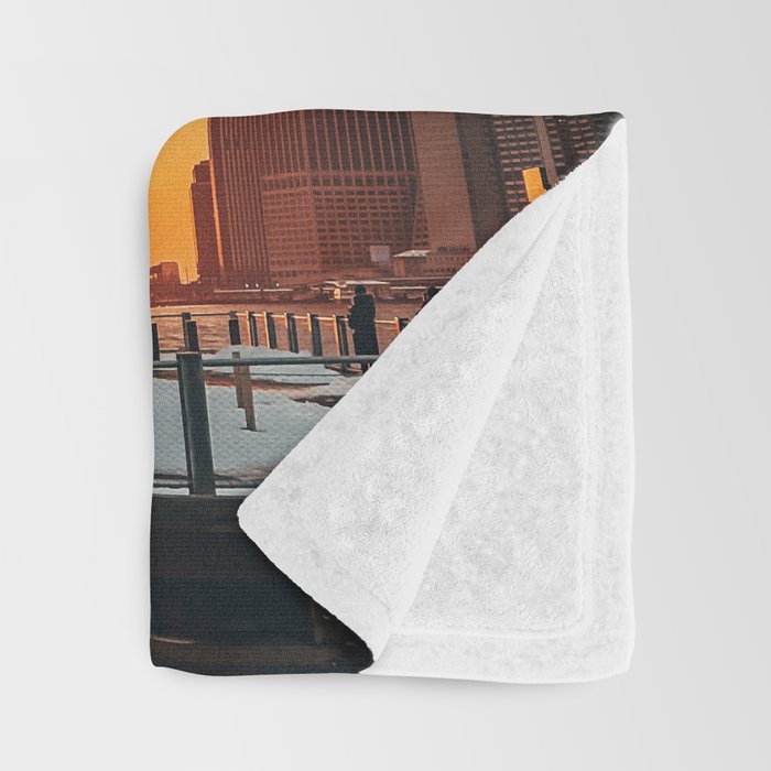 New York City Brooklyn Bridge during winter Throw Blanket Gallery Image 3