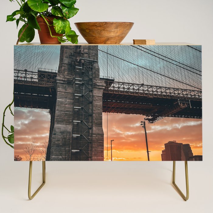 New York City Brooklyn Bridge during winter Credenza Gallery Image 1