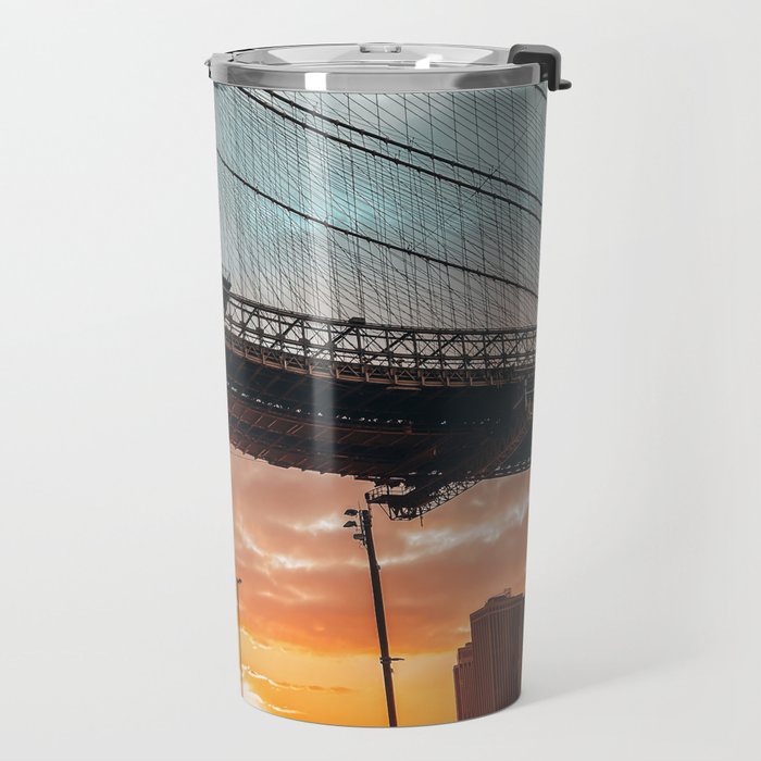 New York City Brooklyn Bridge during winter Travel Mug Gallery Image 2