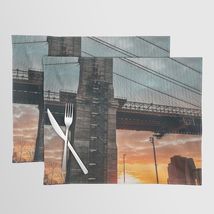 New York City Brooklyn Bridge during winter Placemat Gallery Image 1