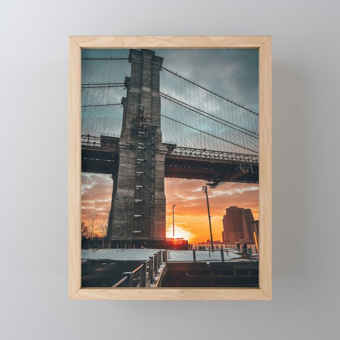 New York City Brooklyn Bridge during winter Mini Art Print Gallery Image 1