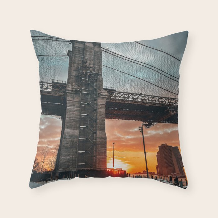 New York City Brooklyn Bridge during winter Throw Pillow Gallery Image 6