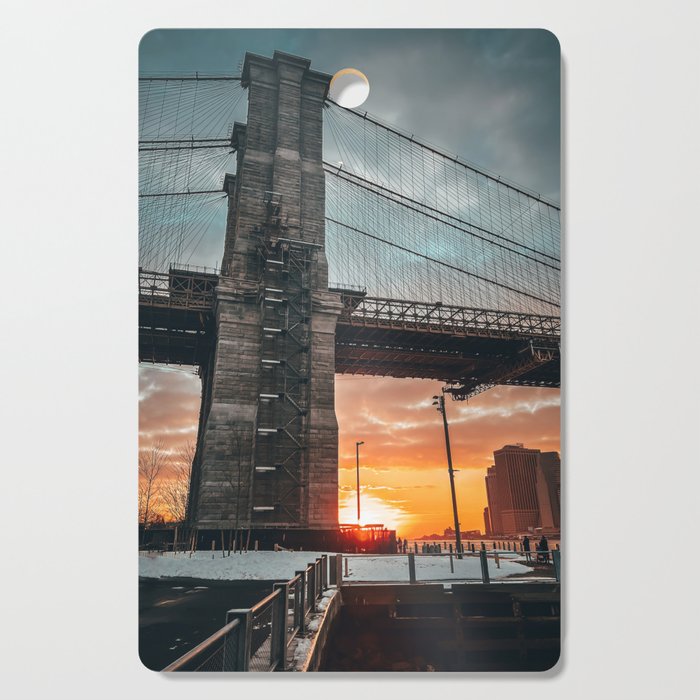 New York City Brooklyn Bridge during winter Cutting Board Gallery Image 1
