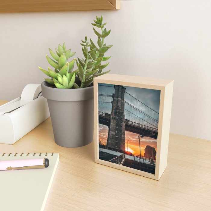 New York City Brooklyn Bridge during winter Mini Art Print Gallery Image 2