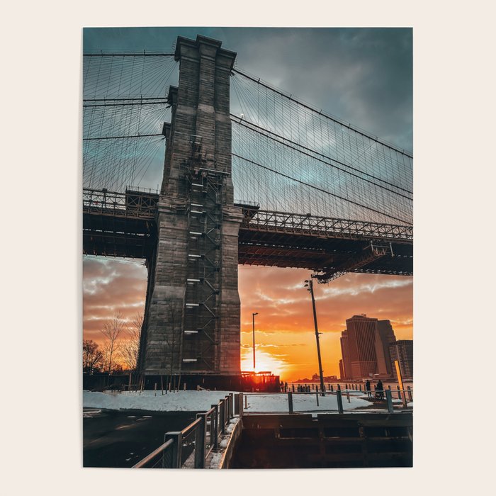 New York City Brooklyn Bridge during winter Poster Gallery Image 1