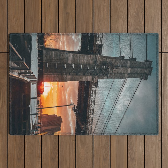 New York City Brooklyn Bridge during winter Outdoor Rug Gallery Image 1