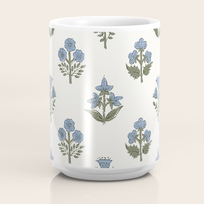 Block print charming nostalgia blue white Mughal flowers natural cottagecore, coastal Hamptons style Coffee Mug Gallery Image 4