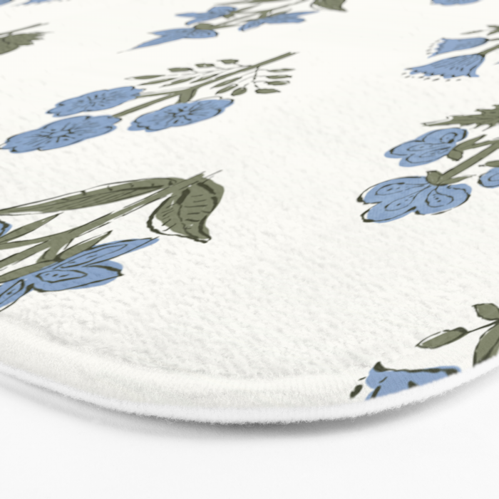 Block print charming nostalgia blue white Mughal flowers natural cottagecore, coastal Hamptons style Bath Mat Gallery Image 3
