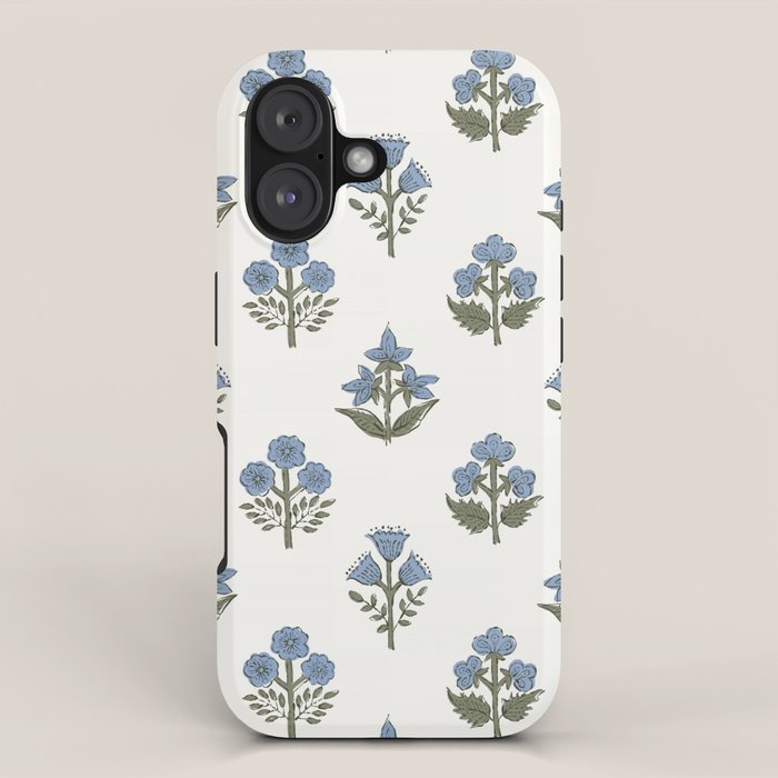 Block print charming nostalgia blue white Mughal flowers natural cottagecore, coastal Hamptons style iPhone Case Gallery Image 1