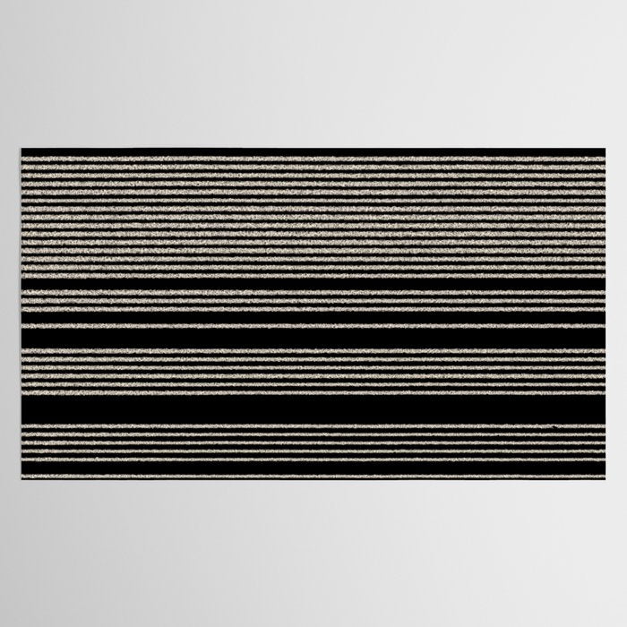 Organic Stripes - Minimalist Textured Line Pattern in Almond Cream and Black Tablecloth Gallery Image 2
