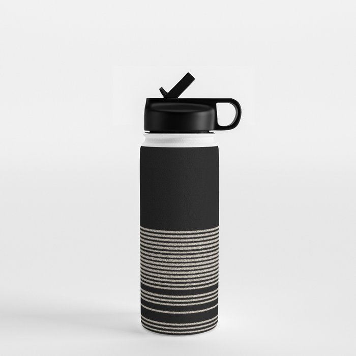 Organic Stripes - Minimalist Textured Line Pattern in Almond Cream and Black Water Bottle Gallery Image 1