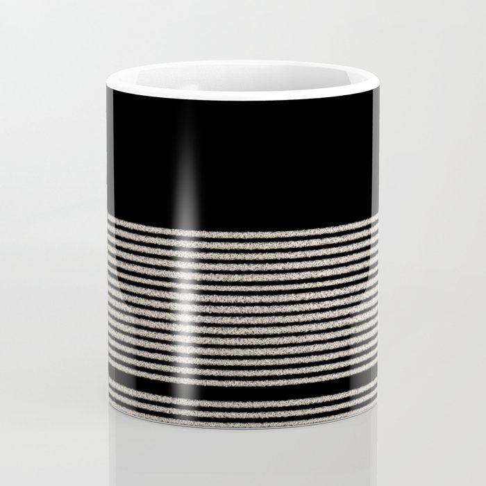Organic Stripes - Minimalist Textured Line Pattern in Almond Cream and Black Coffee Mug Gallery Image 4