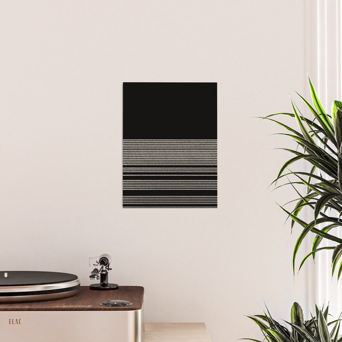 Organic Stripes - Minimalist Textured Line Pattern in Almond Cream and Black Poster Gallery Image 2