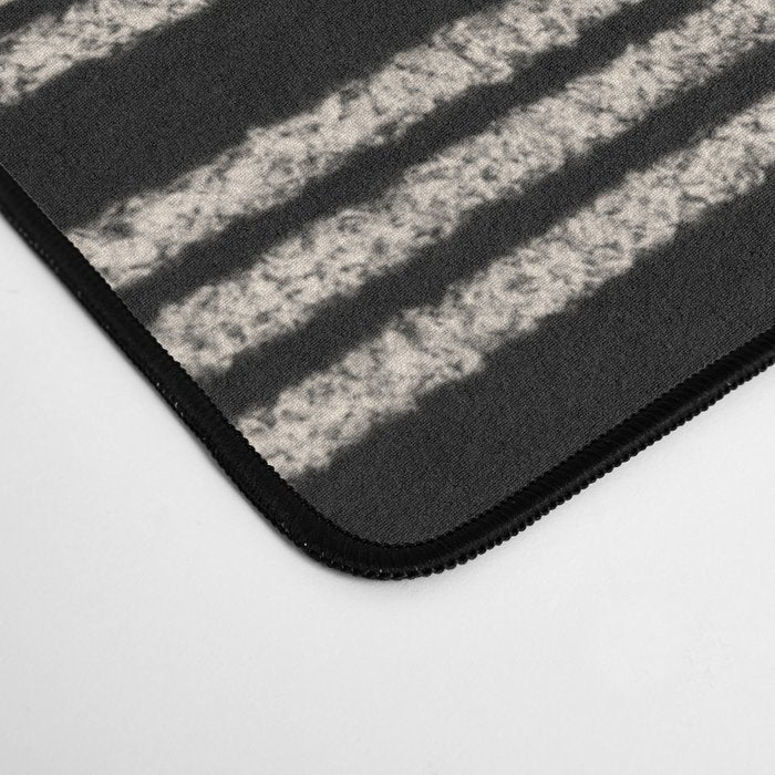 Organic Stripes - Minimalist Textured Line Pattern in Almond Cream and Black Desk Mat Gallery Image 4