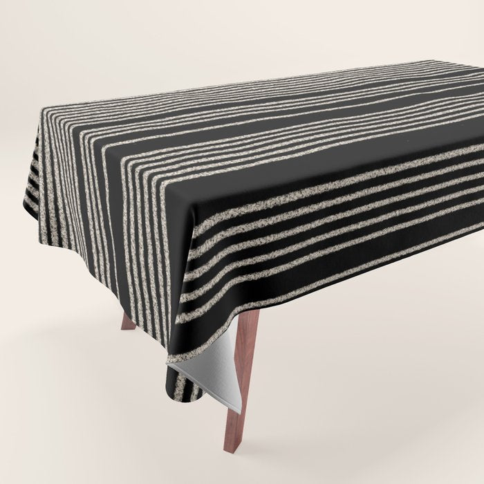 Organic Stripes - Minimalist Textured Line Pattern in Almond Cream and Black Tablecloth Gallery Image 1