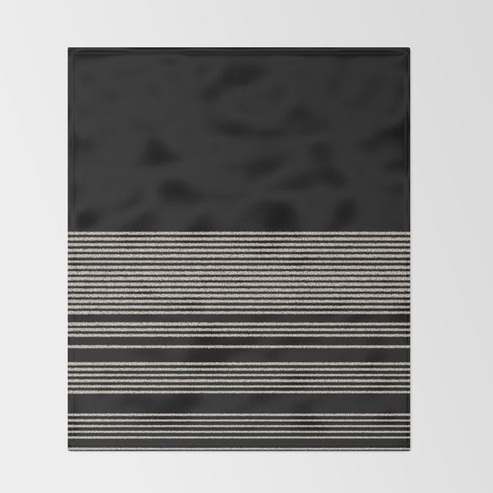 Organic Stripes - Minimalist Textured Line Pattern in Almond Cream and Black Throw Blanket Gallery Image 2