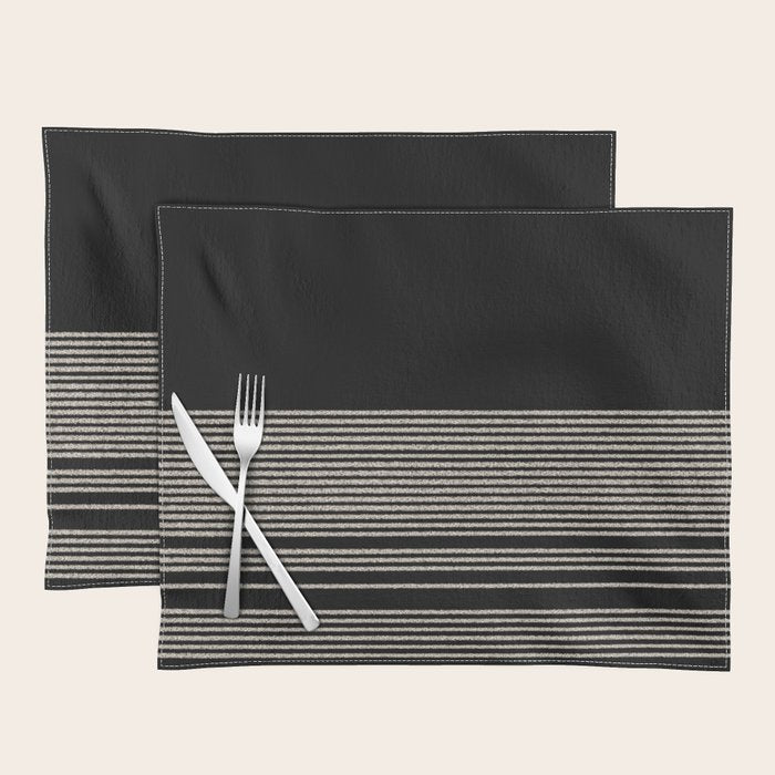 Organic Stripes - Minimalist Textured Line Pattern in Almond Cream and Black Placemat Gallery Image 1