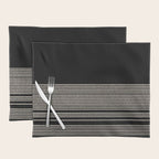 Organic Stripes - Minimalist Textured Line Pattern in Almond Cream and Black Placemat Gallery Image 1