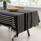 Organic Stripes - Minimalist Textured Line Pattern in Almond Cream and Black Tablecloth Gallery Image 3