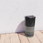 Organic Stripes - Minimalist Textured Line Pattern in Almond Cream and Black Travel Mug Gallery Image 4