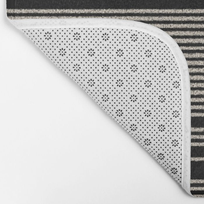 Organic Stripes - Minimalist Textured Line Pattern in Almond Cream and Black Bath Mat Gallery Image 2