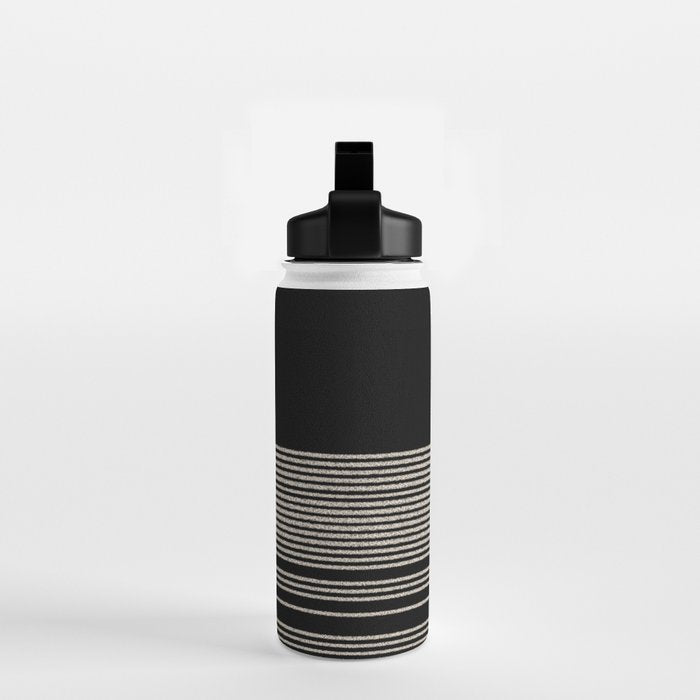 Organic Stripes - Minimalist Textured Line Pattern in Almond Cream and Black Water Bottle Gallery Image 2