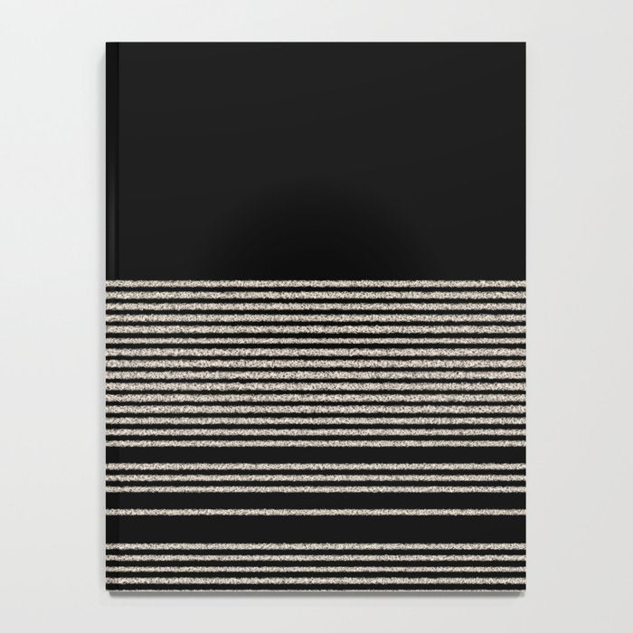 Organic Stripes - Minimalist Textured Line Pattern in Almond Cream and Black Notebook Gallery Image 4