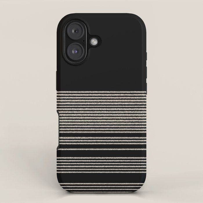 Organic Stripes - Minimalist Textured Line Pattern in Almond Cream and Black iPhone Case Gallery Image 1