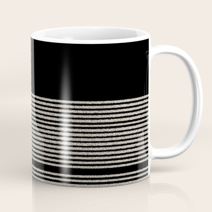 Organic Stripes - Minimalist Textured Line Pattern in Almond Cream and Black Coffee Mug Gallery Image 1