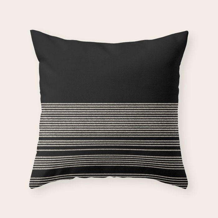 Organic Stripes - Minimalist Textured Line Pattern in Almond Cream and Black Throw Pillow Gallery Image 6