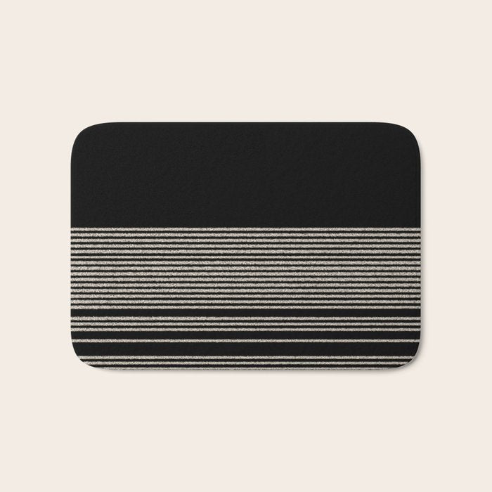 Organic Stripes - Minimalist Textured Line Pattern in Almond Cream and Black Bath Mat Gallery Image 1
