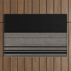 Organic Stripes - Minimalist Textured Line Pattern in Almond Cream and Black Outdoor Rug Gallery Image 1