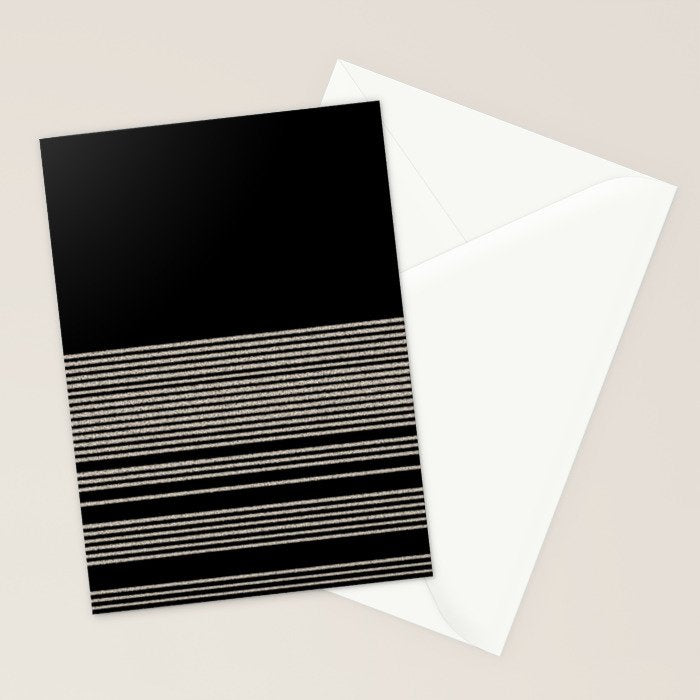 Organic Stripes - Minimalist Textured Line Pattern in Almond Cream and Black Stationery Card Gallery Image 2