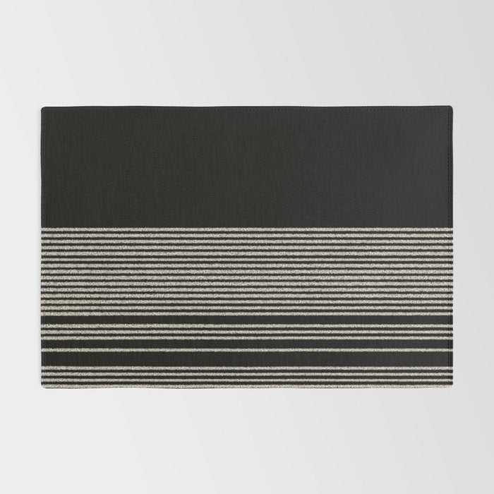 Organic Stripes - Minimalist Textured Line Pattern in Almond Cream and Black Rug Gallery Image 2