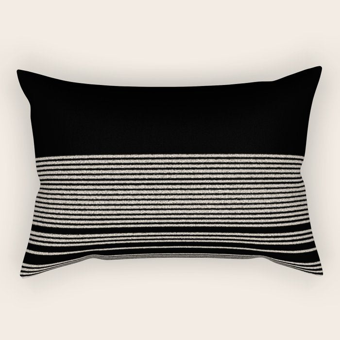 Organic Stripes - Minimalist Textured Line Pattern in Almond Cream and Black Rectangular Pillow Gallery Image 2
