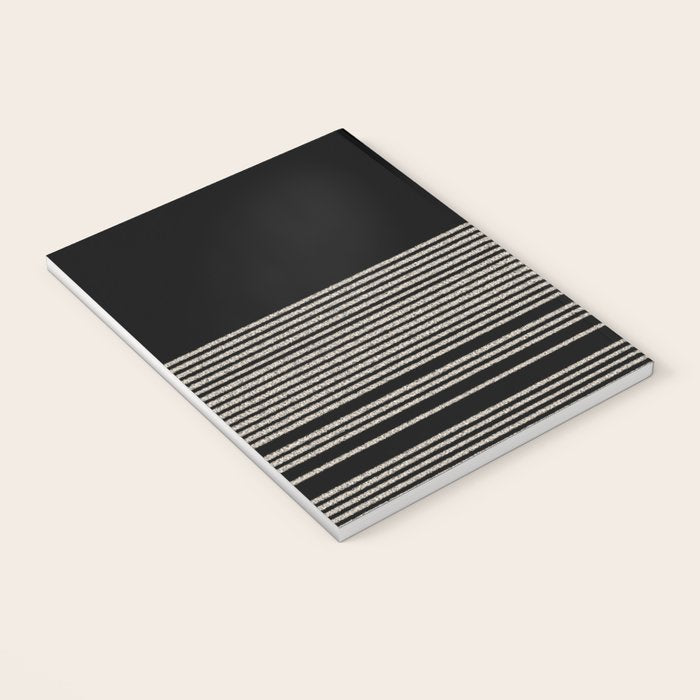 Organic Stripes - Minimalist Textured Line Pattern in Almond Cream and Black Notebook Gallery Image 3