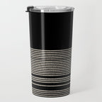 Organic Stripes - Minimalist Textured Line Pattern in Almond Cream and Black Travel Mug Gallery Image 3