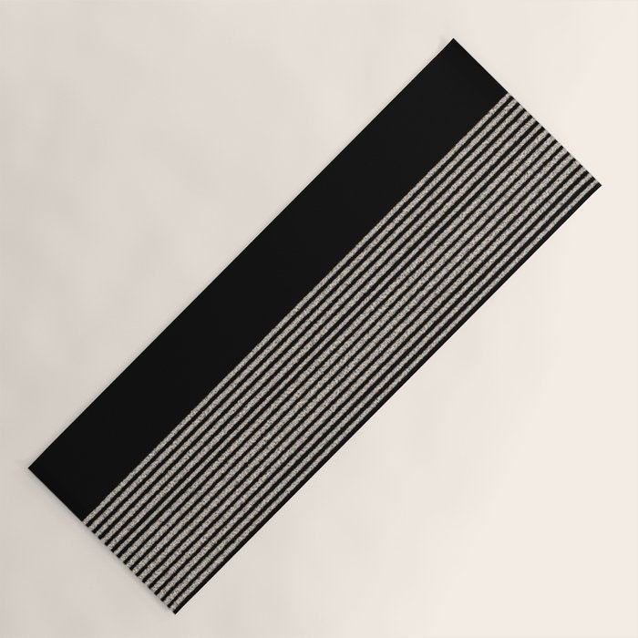 Organic Stripes - Minimalist Textured Line Pattern in Almond Cream and Black Yoga Mat Gallery Image 1