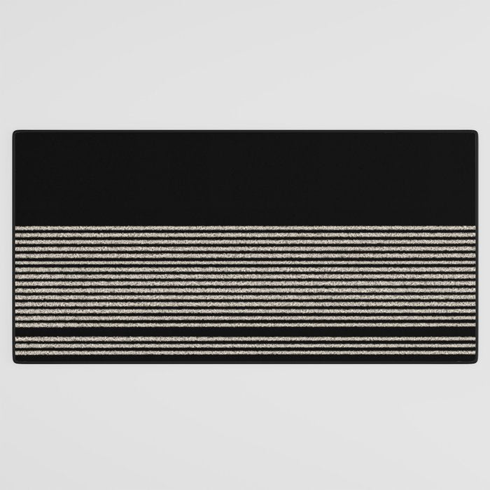 Organic Stripes - Minimalist Textured Line Pattern in Almond Cream and Black Desk Mat Gallery Image 3