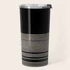 Organic Stripes - Minimalist Textured Line Pattern in Almond Cream and Black Travel Mug Gallery Image 2