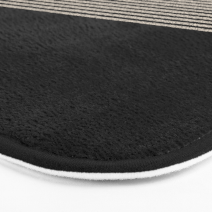 Organic Stripes - Minimalist Textured Line Pattern in Almond Cream and Black Bath Mat Gallery Image 3