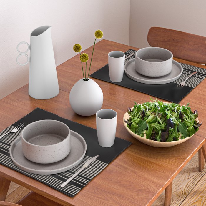 Organic Stripes - Minimalist Textured Line Pattern in Almond Cream and Black Placemat Gallery Image 2