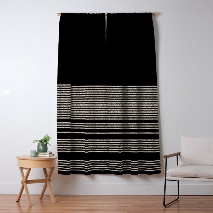 Organic Stripes - Minimalist Textured Line Pattern in Almond Cream and Black Window Curtain Gallery Image 5